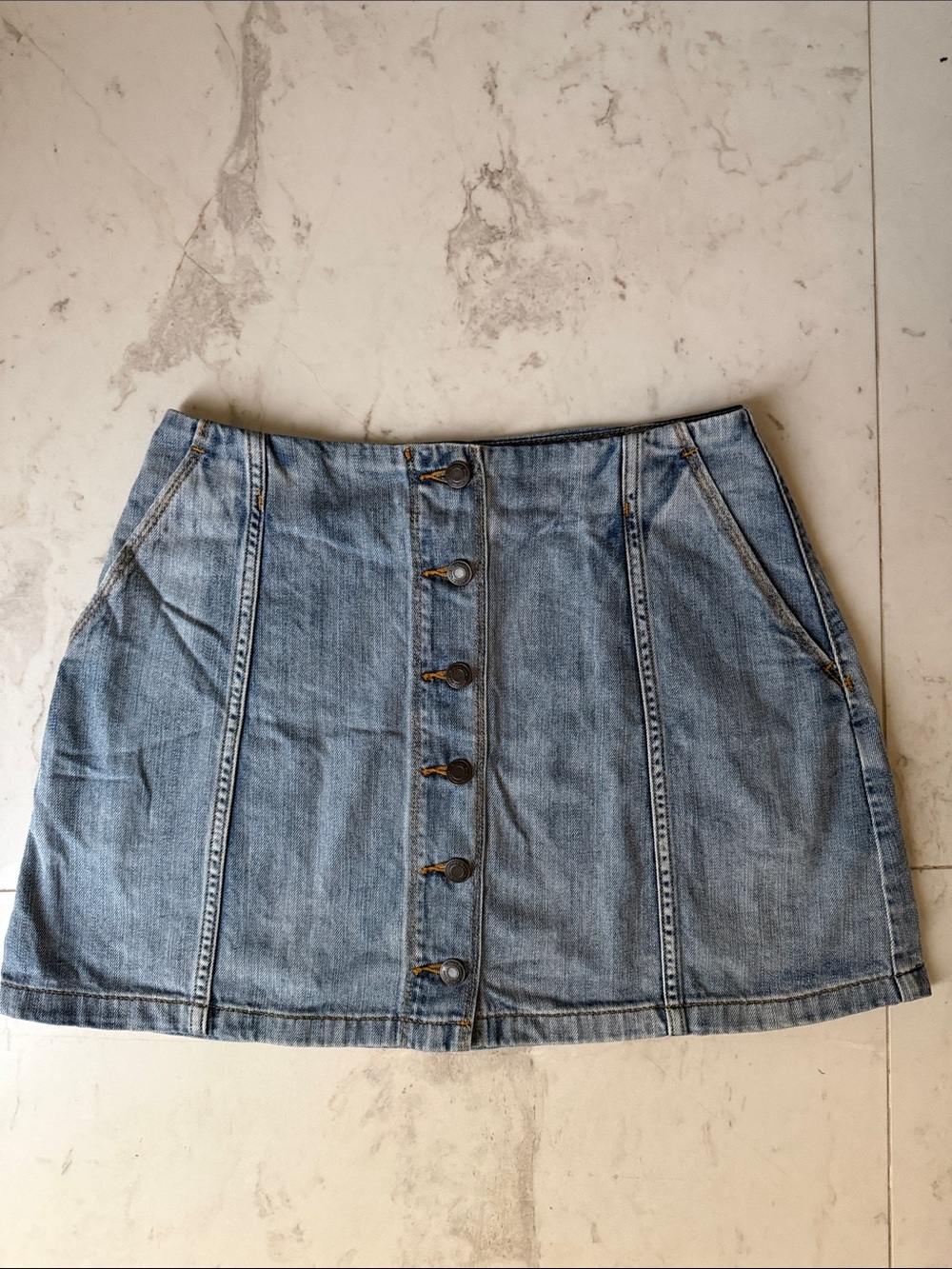 Wilfred Light Blue Button Front Denim Mini Skirt